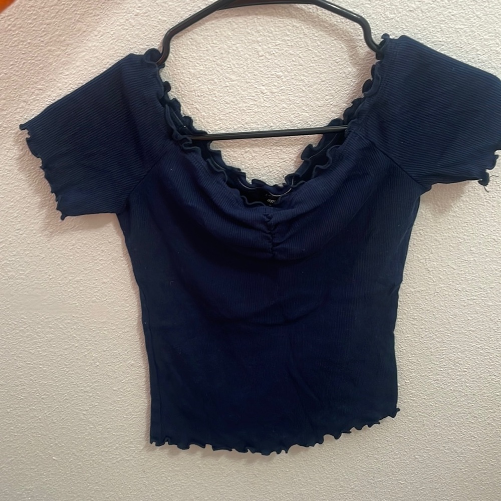 Off the shoulder blue crop top